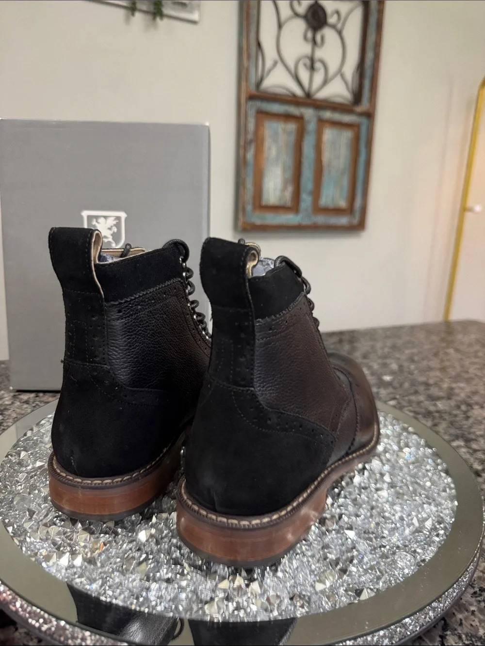 Stacy Adams Black Leather & Suede Wingtip Chukka Boots NWT